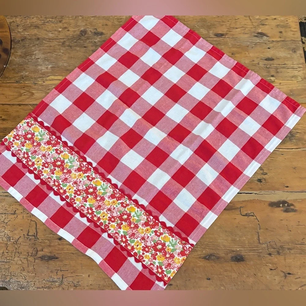 Handmade Kitchen Towel Red & Wht Buffalo Check 100% cotton Set of 2 farmhouse